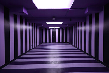 Empty room interior with colorful purple and black striped pattern for presentation display