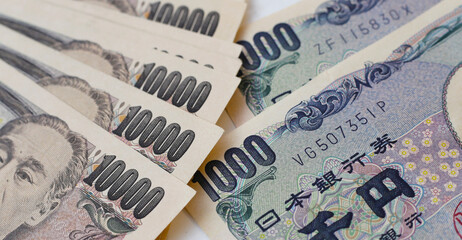 Japanese banknote 10,000 with 1,000 yen. Japanese money - obrazy, fototapety, plakaty