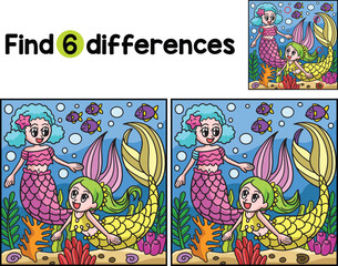 Mermaid Girls Playing Find The Differences