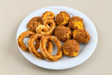 Turkish homemade sweet and savory cookies .Tatli tuzlu kurabiye. Kuru pasta