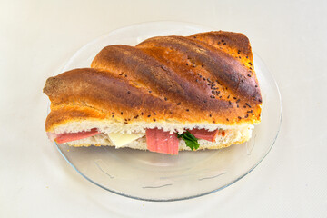 Turkish karisik atom  tost ( kasarli bazlama tost) . Sucuklu, Kasarli, kavurmali karisik tost. Flat baked bread toasted