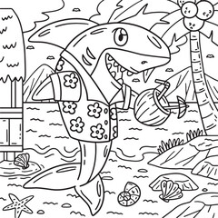 Shark with Tropical Drink Coloring Page for Kids