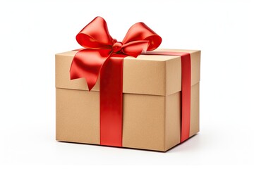 Obraz premium Isolated vintage gift box with red bow on white