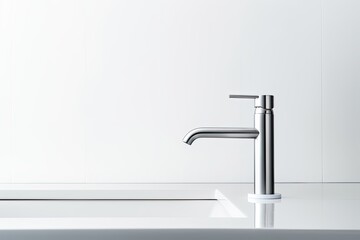 A faucet standing alone on a blank white surface.