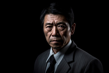 Obraz premium 黒背景に日本人の男性ビジネスパーソン「AI生成画像」