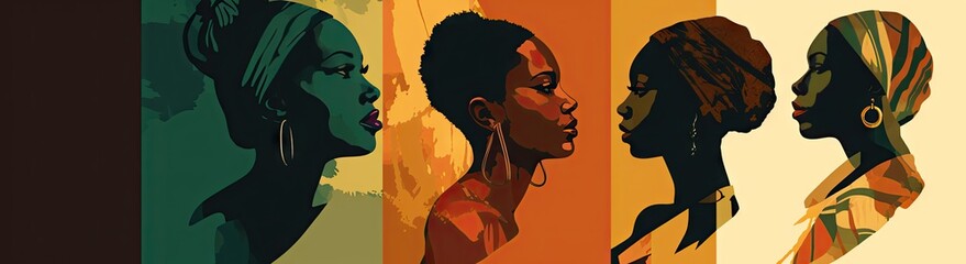silhouettes of african women on the side of a beige background Generative AI - obrazy, fototapety, plakaty