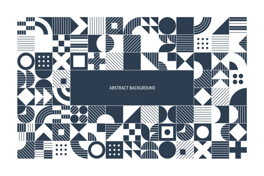 Geometric Pattern. Monochrome Abstract Shape Background. Graphic Design Elements Set. Bold, High Contrast Modern Art. Corporate Poster, Wallpaper. Triangle, Square, Circle Forms. Module Grid Construct