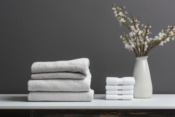 White towels located near a gray wall