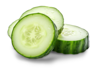 slices of fresh ripe bright green cucumber isolated