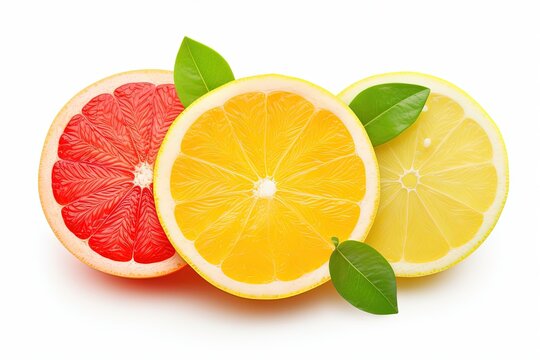 White background citrus slices grapefruit lemon lime isolated with clipping path