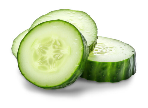 slices of fresh ripe bright green cucumber isolated
