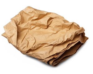 crumpled sheet of brown wrapping paper isolated