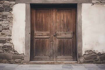 Fototapeta na wymiar Large wooden front door with a minimalist design