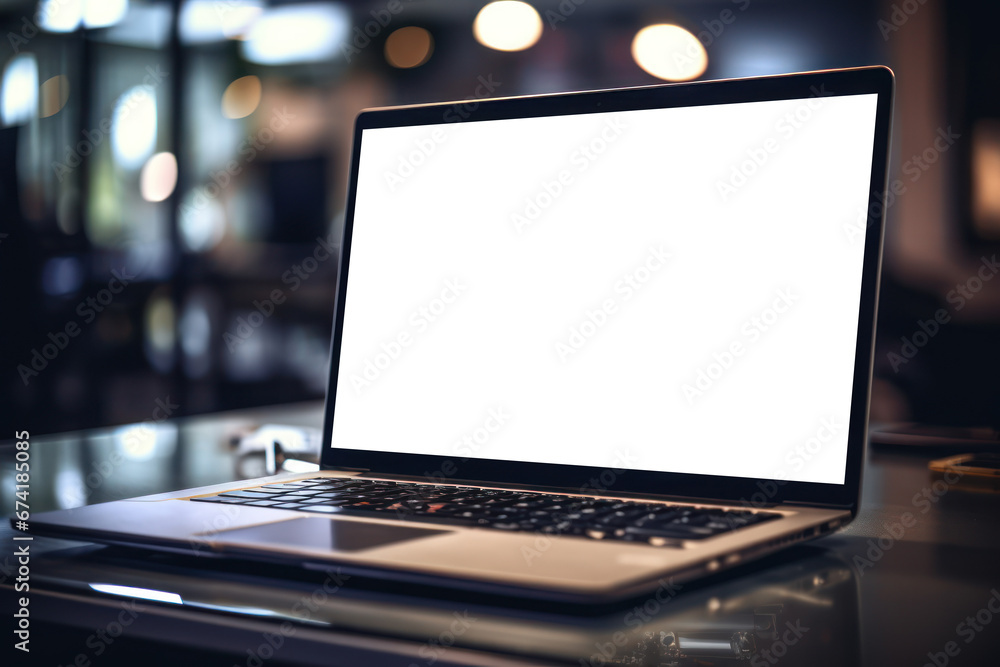 Poster a laptop blank screen mock-up. concept of web development and user experience design. generative ai.