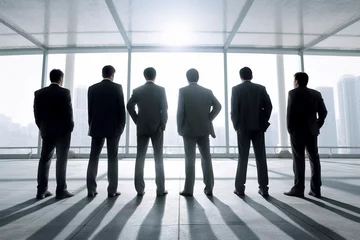 Fotobehang 複数のビジネスマンが立っている後ろ姿「AI生成画像」 © kai