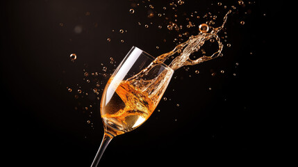 sparkling wine in a glass with splashes, generative ai