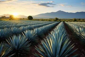 Mexican agave landscape for tequila production - obrazy, fototapety, plakaty