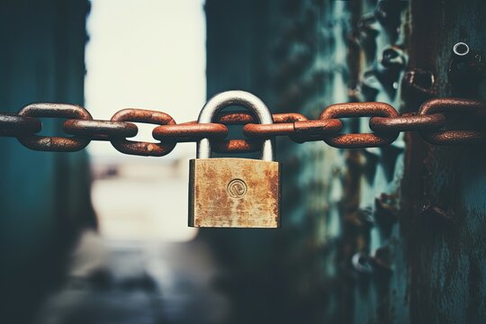 Padlocked gate symbolizing closed borders