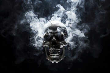 Spooky skull emerging from smoky cloud stark picture