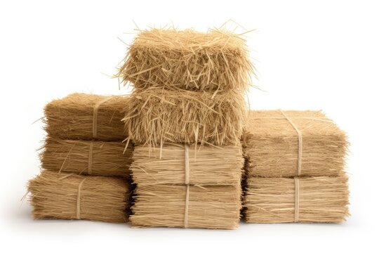 Straw and hay stacks on a white background