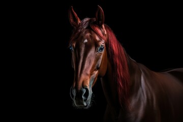 Stunning red horse portrait against black backdrop