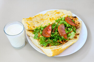 Meatball between bread (Turkish name : ekmek arasi kofte ) Izgara kofte. Manisa, Akcaabat, Akhisar  kofte