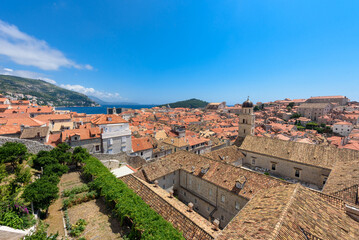 Fototapeta na wymiar Dubrovnik, Croatia - August 03,2023: View at famous travel destination city of Dubrovnik, Dalmatia, Croatia, Europe. Old town of Dubrovnik
