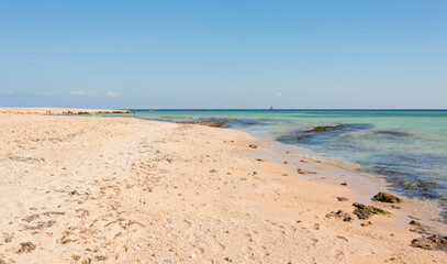 panorama of Sahl Hasheesh in Egypt for summer background with sea, beach, sun and palm trees