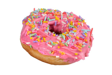 Fun sweet donuts with pink frosting and colorful sprinkles