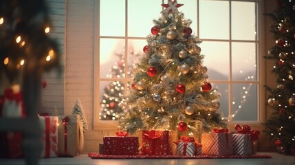 Christmas tree in the room background