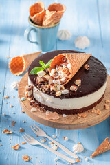 Sweet cookie cake with sprinkles in a wafer.