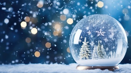 Fototapeta na wymiar Christmas snow globe. Winter magic glass ball