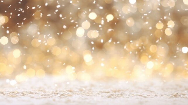 Winter Christmas background with snow and blurred light bokeh effect