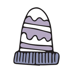 Cartoon silhouette of a knitted hat, clothes for a hat with Christmas and new year, seasonal warm wool. vector. doodle. on a white background.