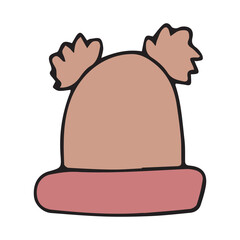 Cartoon silhouette of a knitted hat, clothes for a hat with Christmas and new year, seasonal warm wool. vector. doodle. on a white background.