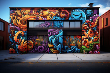 Obraz premium A vibrant street art mural that tells a powerful story through colors, shapes, and urban creativity. Generative Ai.