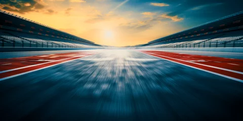 Fototapeten F1 race track circuit road with motion blur and grandstand stadium for Formula One racing © Summit Art Creations
