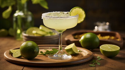 Image of classical cocktail Margarita. Concept of vacation, holidays and summer. AI generated content. 