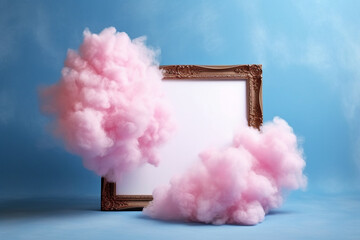 Empty frame in cotton candy cloud, Generative AI