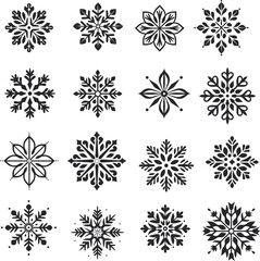 Winter set of the snowflakes. Snowflake icons silhouette on white background