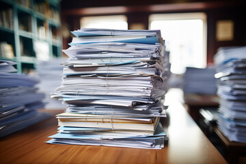 stack of work papers past due - obrazy, fototapety, plakaty