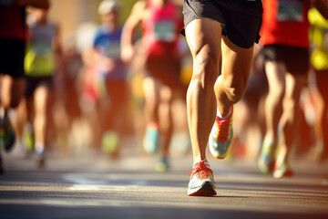 people running a  marathon race on the street - obrazy, fototapety, plakaty