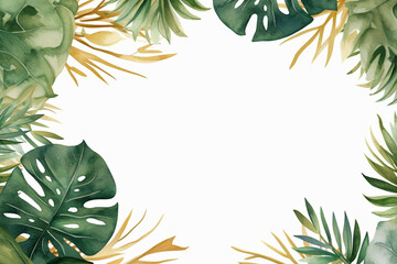 Aquarell frame with greenery, gold, copy space, Generative AI
