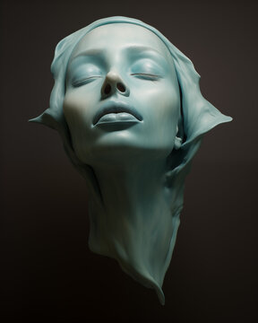 "Worshipping the Sun" AI illustration of a marble head bust of a woman with eyes closed, facing the sun