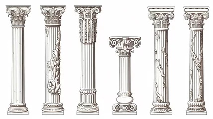 Deurstickers ancient marble columns set collection of isolated architectural elements on a white background © kichigin19