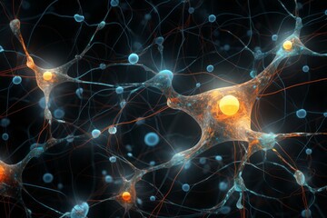 An artistic visualization of interconnected neural pathways, conveying the concept of brain networks and communication.