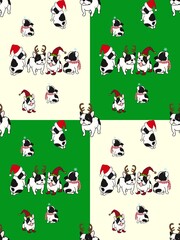 Hand drawn illustrations Cartoon style of French Bulldog breed on two tone background. Collection for Christmas. Design for seamless pattern. Texture for Fabric, Wrapping, Wallpaper, Print, Textile.