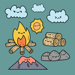 This is a collection of doodles about nature, there are some funny characters that can be used in products, and so on