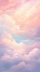 Image of high narrow watercolor cumulus clouds light abstract background gentle pastel soft color pink white and blue painting printed on Printed Glass Splashbacks