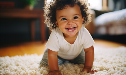 smile cute baby infant crawling - obrazy, fototapety, plakaty